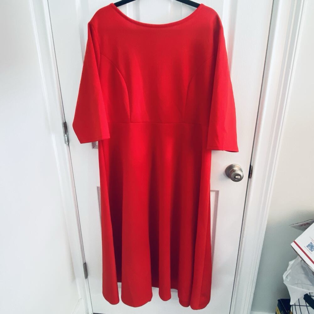 The Perfect A-line Shift Dress Womens 3X Solid Red Stretch Ponte Career Holiday
